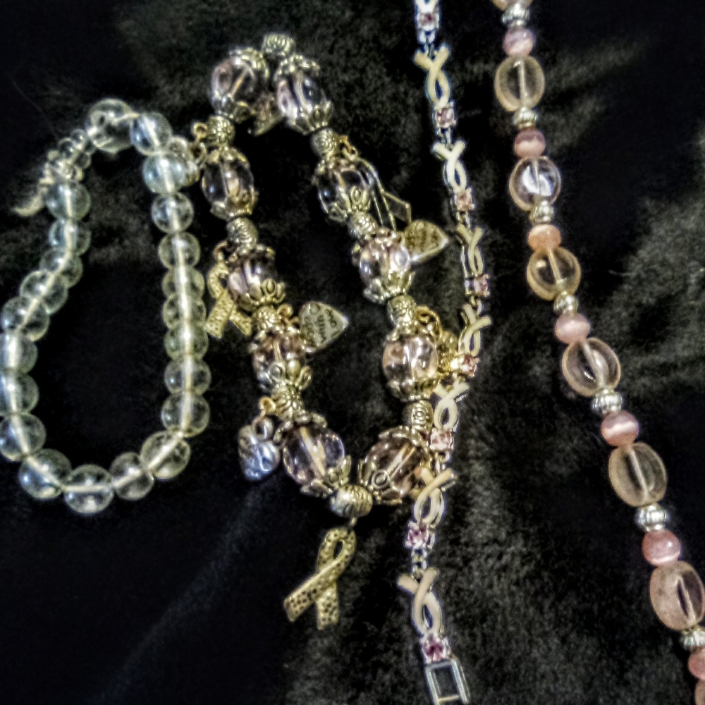 Elegant Gold and Silver Breast Cancer Charm Bracelet Set